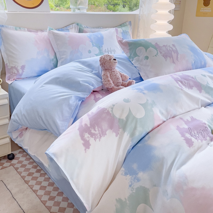 91家纺网 家纺一手货源 找家纺 布可家纺 2025新款水洗棉印花四件套系列 晕染马卡龙