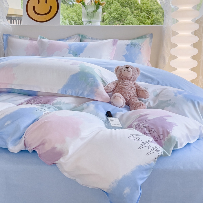 91家纺网 家纺一手货源 找家纺 布可家纺 2025新款水洗棉印花四件套系列 晕染马卡龙