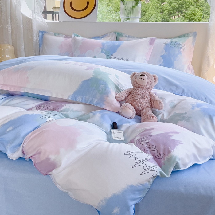 91家纺网 家纺一手货源 找家纺 布可家纺 2025新款水洗棉印花四件套系列 晕染马卡龙