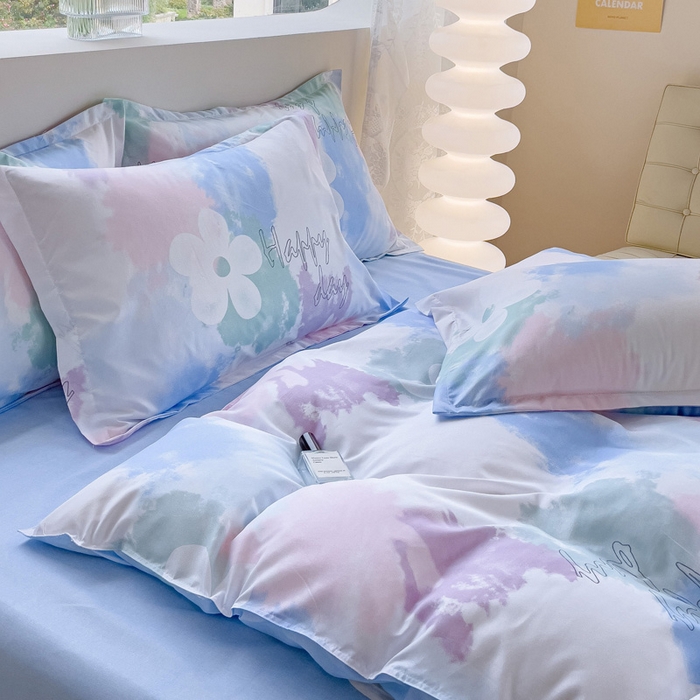 91家纺网 家纺一手货源 找家纺 布可家纺 2025新款水洗棉印花四件套系列 晕染马卡龙