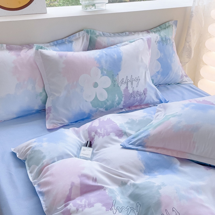 91家纺网 家纺一手货源 找家纺 布可家纺 2025新款水洗棉印花四件套系列 晕染马卡龙