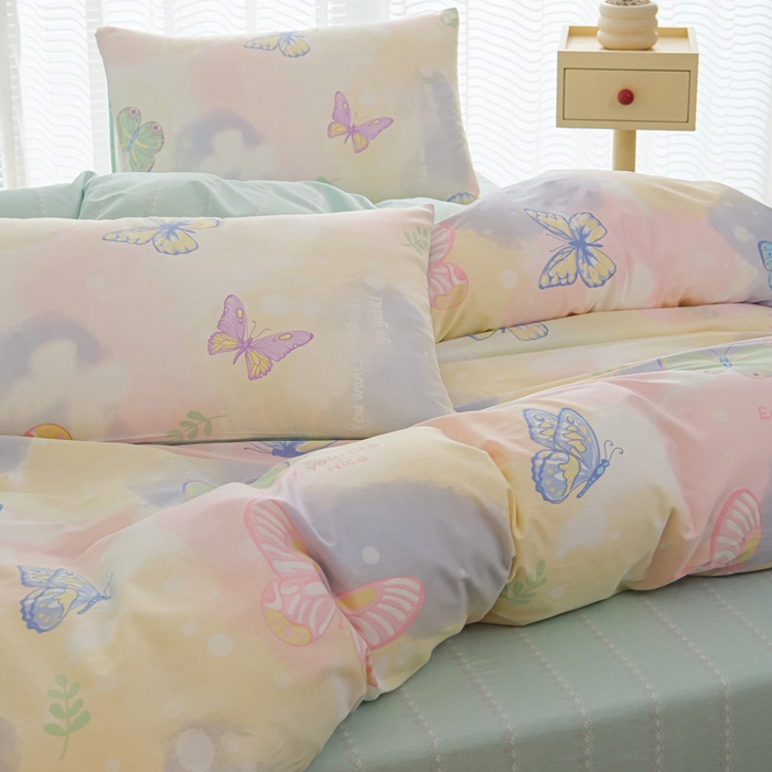 91家纺网 家纺一手货源 找家纺 布可家纺 2025新款水洗棉印花四件套系列 晕染梦幻蝴蝶