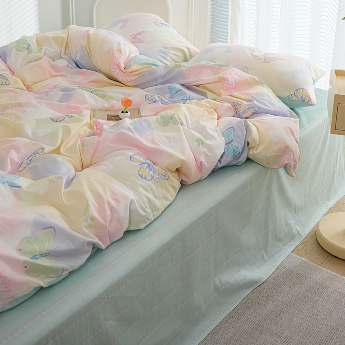 91家纺网 家纺一手货源 找家纺 布可家纺 2025新款水洗棉印花四件套系列 晕染梦幻蝴蝶