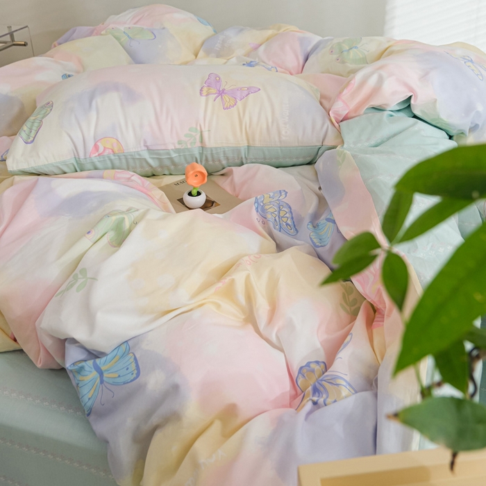 91家纺网 家纺一手货源 找家纺 布可家纺 2025新款水洗棉印花四件套系列 晕染梦幻蝴蝶