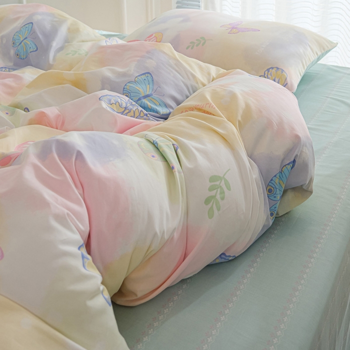 91家纺网 家纺一手货源 找家纺 布可家纺 2025新款水洗棉印花四件套系列 晕染梦幻蝴蝶