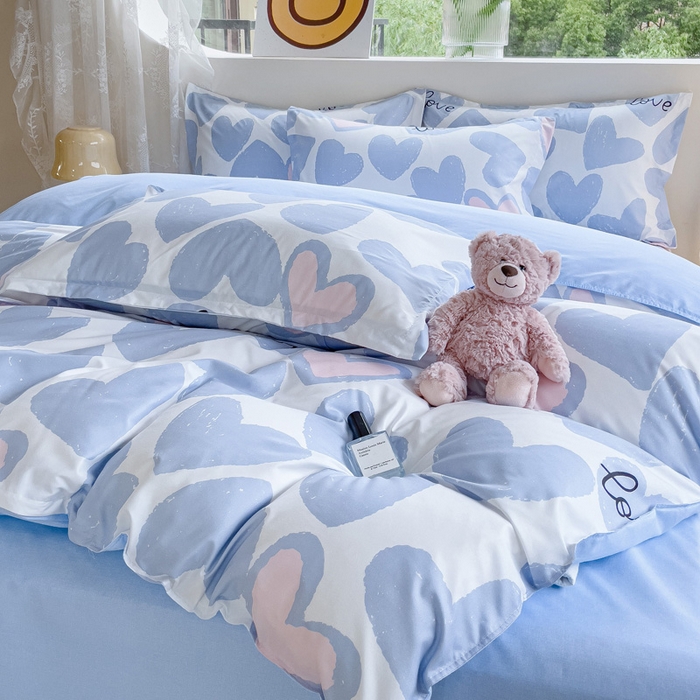 91家纺网 家纺一手货源 找家纺 布可家纺 2025新款水洗棉印花四件套系列 撞色爱心