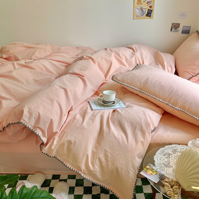 91家纺网 家纺一手货源 找家纺 瑞莱 2025新款全棉轻奢水洗棉贝壳绣四件套 粉玉