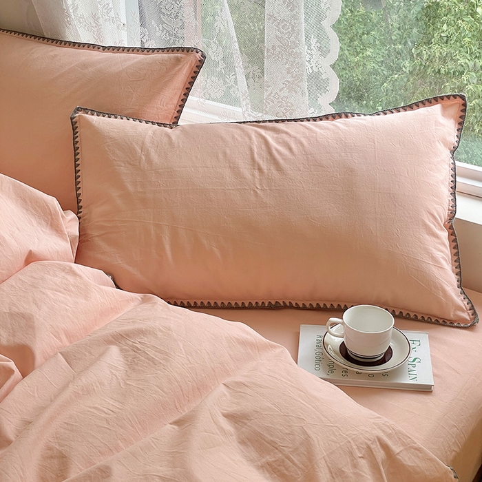 91家纺网 家纺一手货源 找家纺 瑞莱 2025新款全棉轻奢水洗棉贝壳绣四件套 粉玉