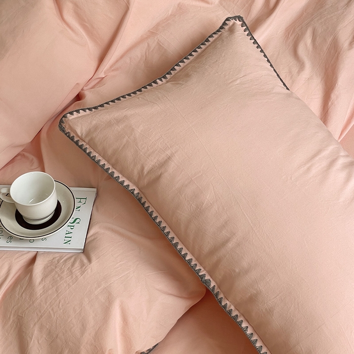 91家纺网 家纺一手货源 找家纺 瑞莱 2025新款全棉轻奢水洗棉贝壳绣四件套 粉玉