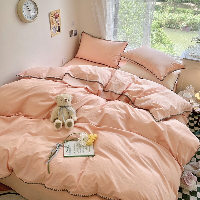 91家纺网 家纺一手货源 找家纺 瑞莱 2025新款全棉轻奢水洗棉贝壳绣四件套 粉玉