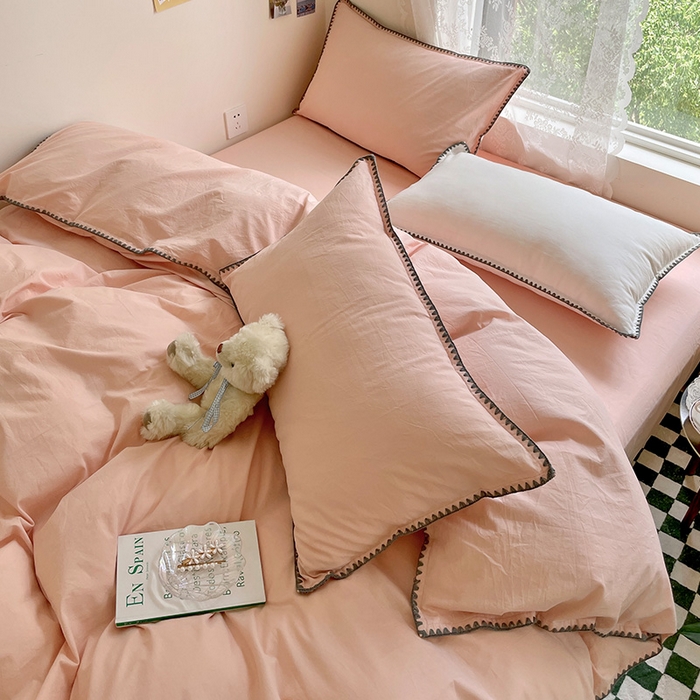 91家纺网 家纺一手货源 找家纺 瑞莱 2025新款全棉轻奢水洗棉贝壳绣四件套 粉玉