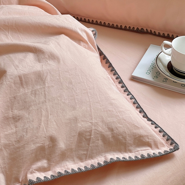 91家纺网 家纺一手货源 找家纺 瑞莱 2025新款全棉轻奢水洗棉贝壳绣四件套 粉玉