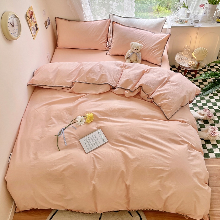 91家纺网 家纺一手货源 找家纺 瑞莱 2025新款全棉轻奢水洗棉贝壳绣四件套 粉玉