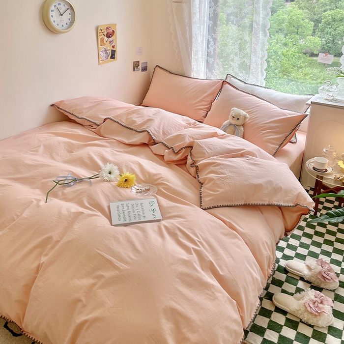 91家纺网 家纺一手货源 找家纺 瑞莱 2025新款全棉轻奢水洗棉贝壳绣四件套 粉玉