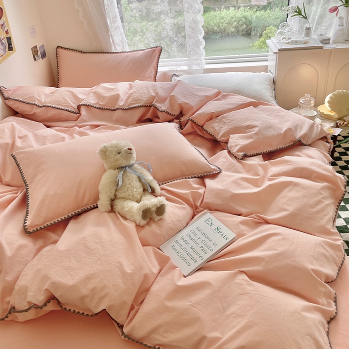 91家纺网 家纺一手货源 找家纺 瑞莱 2025新款全棉轻奢水洗棉贝壳绣四件套 粉玉