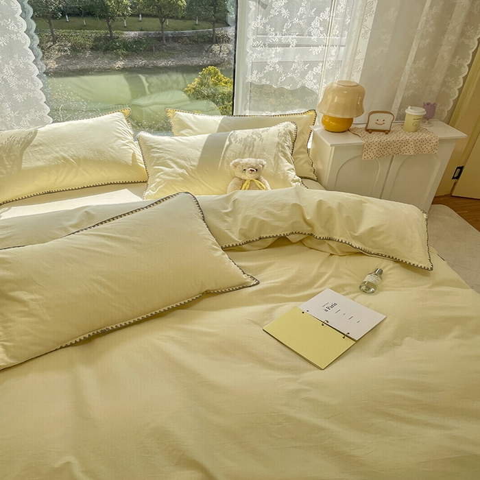 91家纺网 家纺一手货源 找家纺 瑞莱 2025新款全棉轻奢水洗棉贝壳绣四件套 米黄