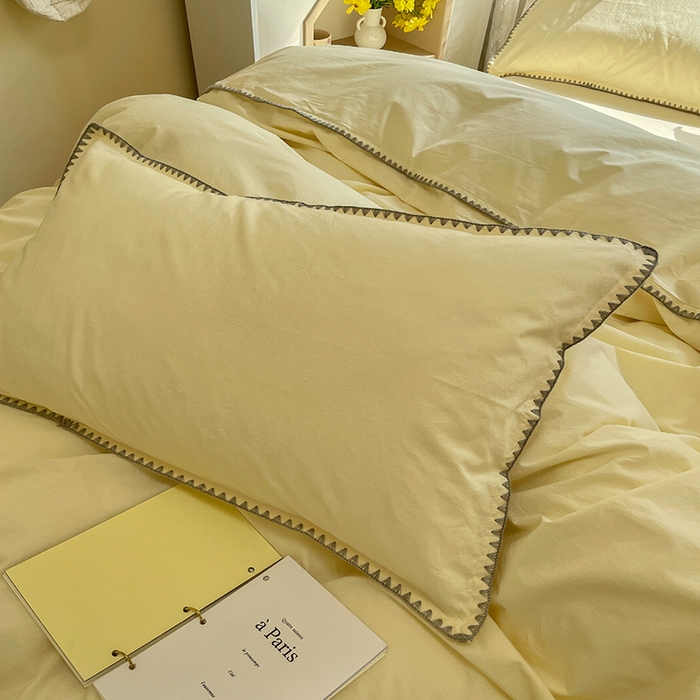 91家纺网 家纺一手货源 找家纺 瑞莱 2025新款全棉轻奢水洗棉贝壳绣四件套 米黄