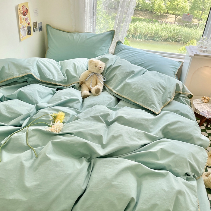 91家纺网 家纺一手货源 找家纺 瑞莱 2025新款全棉轻奢水洗棉贝壳绣四件套 水绿