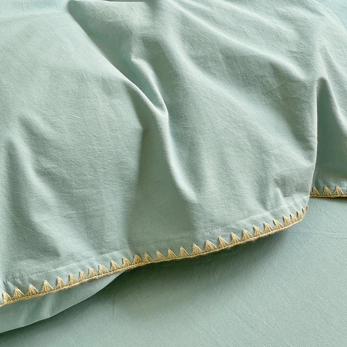91家纺网 家纺一手货源 找家纺 瑞莱 2025新款全棉轻奢水洗棉贝壳绣四件套 水绿