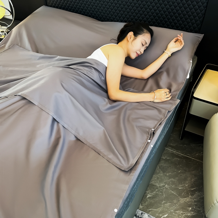 91家纺网 家纺一手货源 找家纺 柒星睡袋 2025新款60贡缎全棉纯色隔脏睡袋 暮色灰