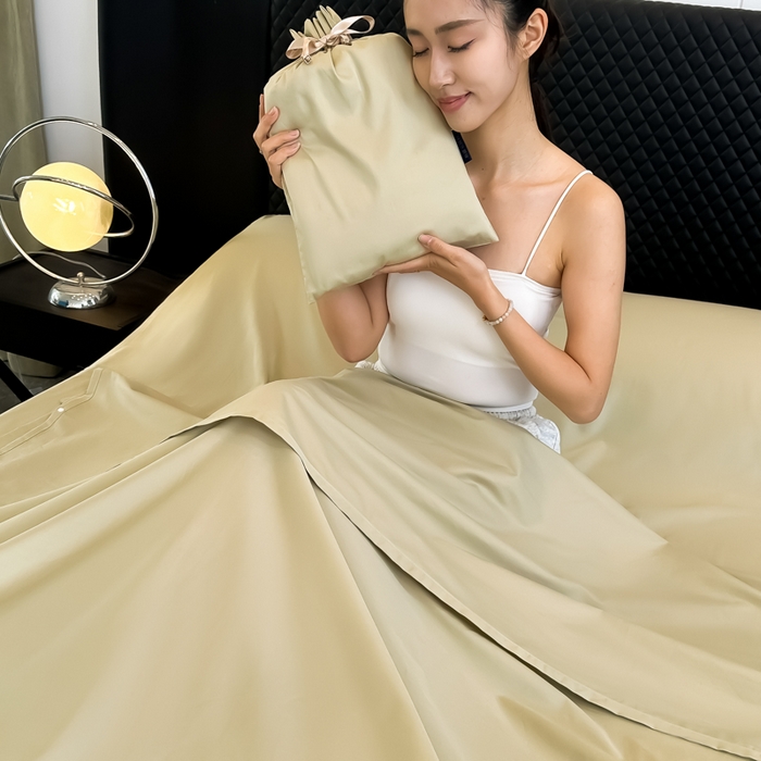 91家纺网 家纺一手货源 找家纺 柒星睡袋 2025新款60贡缎全棉纯色隔脏睡袋 浅草绿