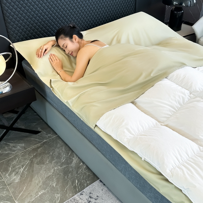 91家纺网 家纺一手货源 找家纺 柒星睡袋 2025新款60贡缎全棉纯色隔脏睡袋 浅草绿