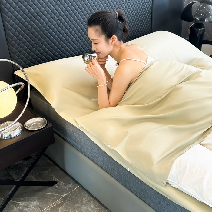 91家纺网 家纺一手货源 找家纺 柒星睡袋 2025新款60贡缎全棉纯色隔脏睡袋 浅草绿