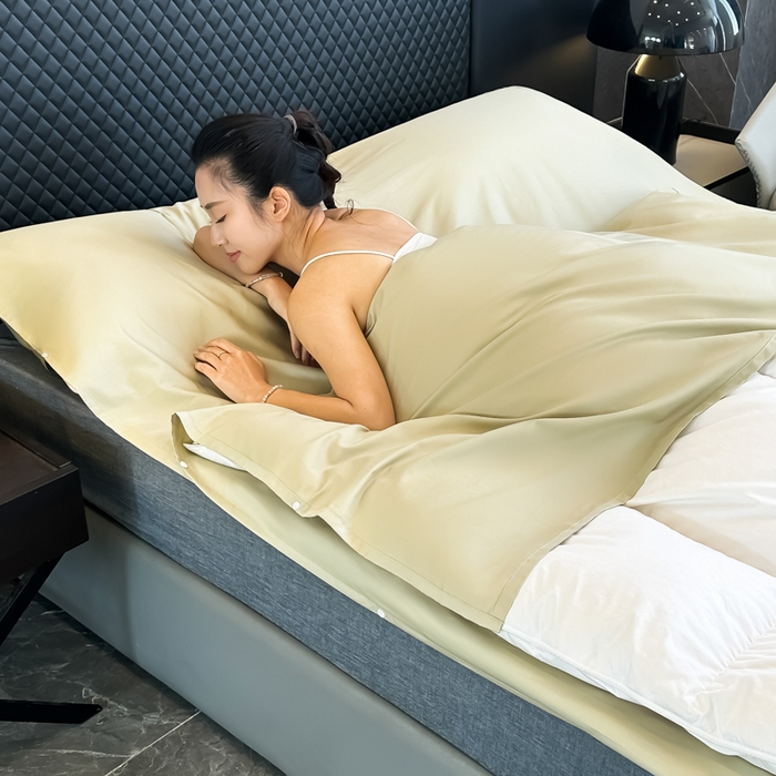 91家纺网 家纺一手货源 找家纺 柒星睡袋 2025新款60贡缎全棉纯色隔脏睡袋 浅草绿