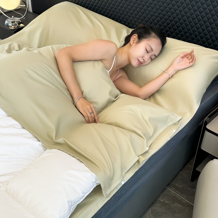 91家纺网 家纺一手货源 找家纺 柒星睡袋 2025新款60贡缎全棉纯色隔脏睡袋 浅草绿