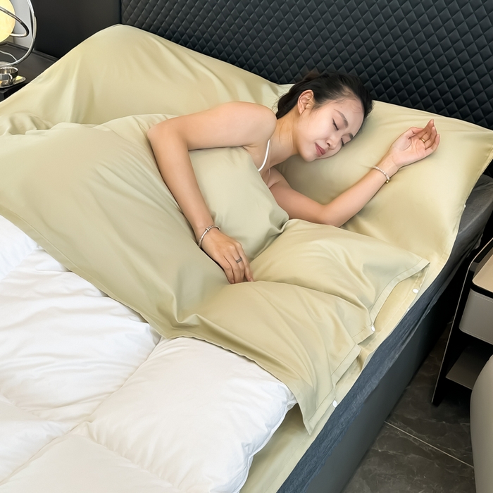 91家纺网 家纺一手货源 找家纺 柒星睡袋 2025新款60贡缎全棉纯色隔脏睡袋 浅草绿