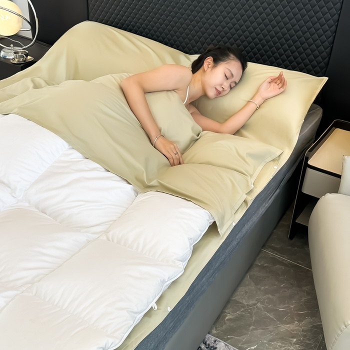 91家纺网 家纺一手货源 找家纺 柒星睡袋 2025新款60贡缎全棉纯色隔脏睡袋 浅草绿