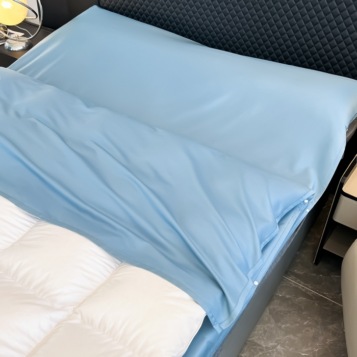 91家纺网 家纺一手货源 找家纺 柒星睡袋 2025新款60贡缎全棉纯色隔脏睡袋 水晶蓝