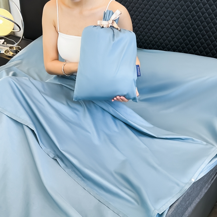 91家纺网 家纺一手货源 找家纺 柒星睡袋 2025新款60贡缎全棉纯色隔脏睡袋 水晶蓝