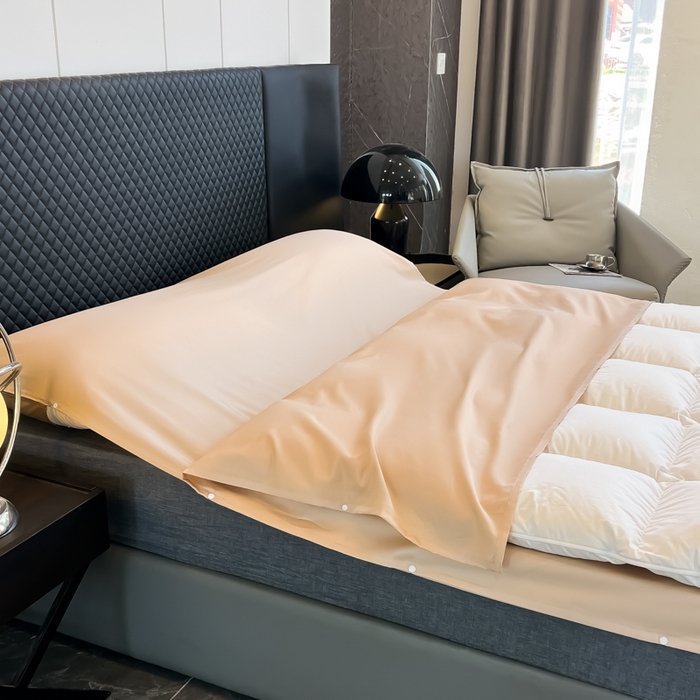 91家纺网 家纺一手货源 找家纺 柒星睡袋 2025新款60贡缎全棉纯色隔脏睡袋 香槟金