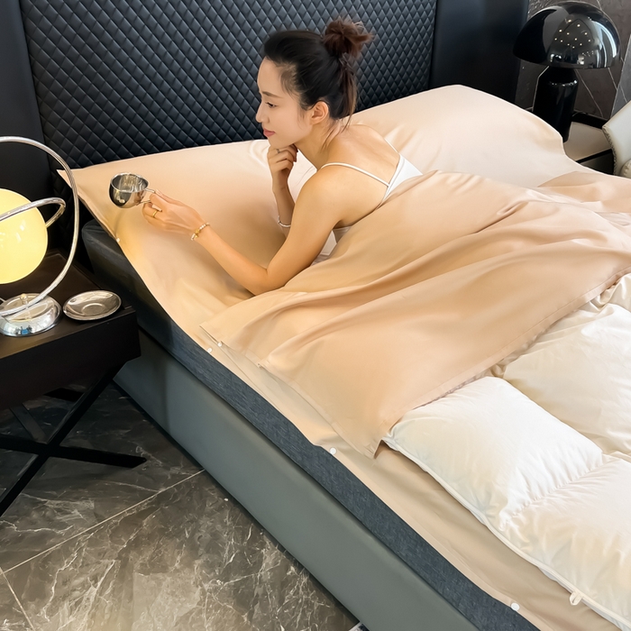 91家纺网 家纺一手货源 找家纺 柒星睡袋 2025新款60贡缎全棉纯色隔脏睡袋 香槟金