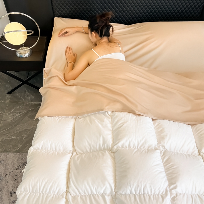 91家纺网 家纺一手货源 找家纺 柒星睡袋 2025新款60贡缎全棉纯色隔脏睡袋 香槟金