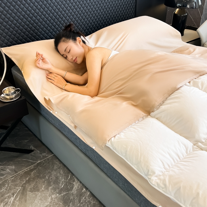 91家纺网 家纺一手货源 找家纺 柒星睡袋 2025新款60贡缎全棉纯色隔脏睡袋 香槟金