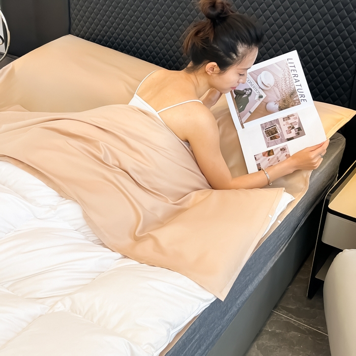 91家纺网 家纺一手货源 找家纺 柒星睡袋 2025新款60贡缎全棉纯色隔脏睡袋 香槟金