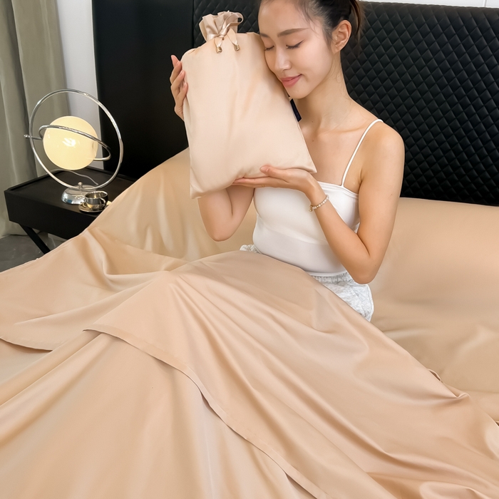 91家纺网 家纺一手货源 找家纺 柒星睡袋 2025新款60贡缎全棉纯色隔脏睡袋 香槟金