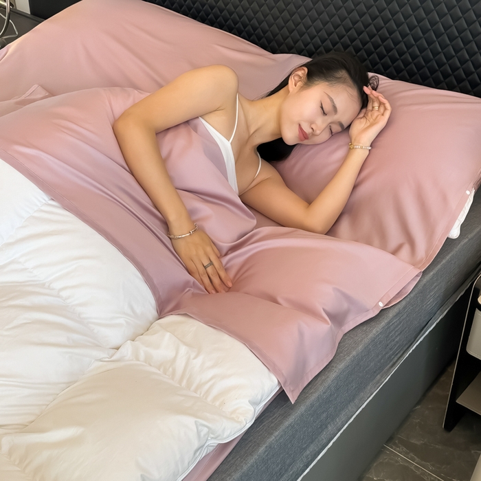 91家纺网 家纺一手货源 找家纺 柒星睡袋 2025新款60贡缎全棉纯色隔脏睡袋 优雅紫