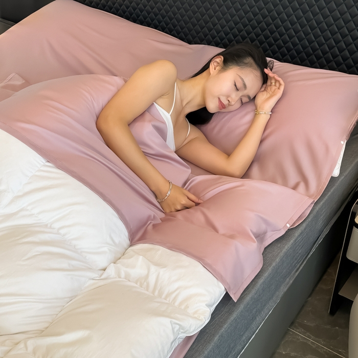 91家纺网 家纺一手货源 找家纺 柒星睡袋 2025新款60贡缎全棉纯色隔脏睡袋 优雅紫