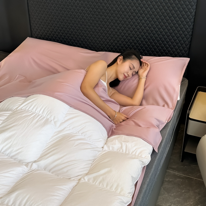 91家纺网 家纺一手货源 找家纺 柒星睡袋 2025新款60贡缎全棉纯色隔脏睡袋 优雅紫