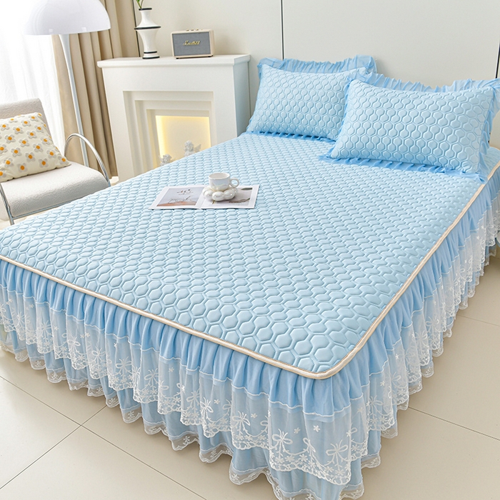 91家纺网 家纺一手货源 找家纺 畅畅家纺 2025新款夏季凉感丝唯美纯色凉席夏被夏凉被空调被四件套 唯美-天蓝