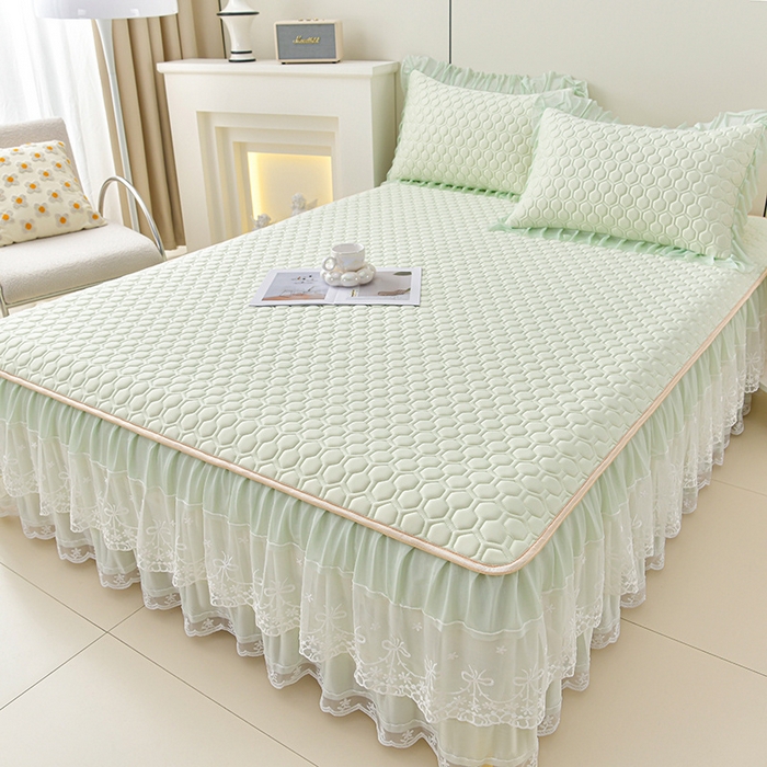 91家纺网 家纺一手货源 找家纺 畅畅家纺 2025新款夏季凉感丝唯美纯色凉席夏被夏凉被空调被四件套 唯美-青柠绿