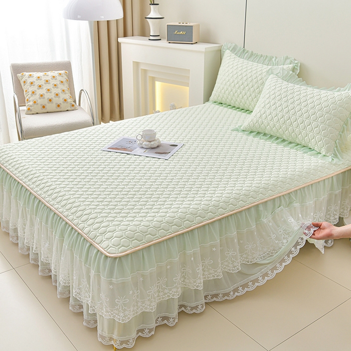 91家纺网 家纺一手货源 找家纺 畅畅家纺 2025新款夏季凉感丝唯美纯色凉席夏被夏凉被空调被四件套 唯美-青柠绿