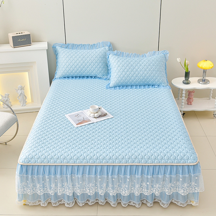 91家纺网 家纺一手货源 找家纺 畅畅家纺 2025新款夏季凉感丝唯美纯色凉席夏被夏凉被空调被四件套 唯美-天蓝