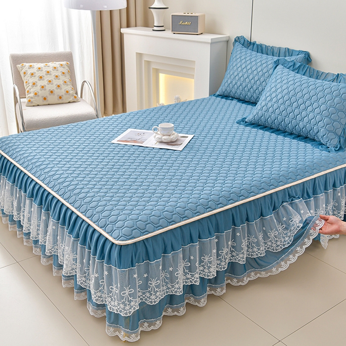 91家纺网 家纺一手货源 找家纺 畅畅家纺 2025新款夏季凉感丝唯美纯色凉席夏被夏凉被空调被四件套 唯美-海天蓝