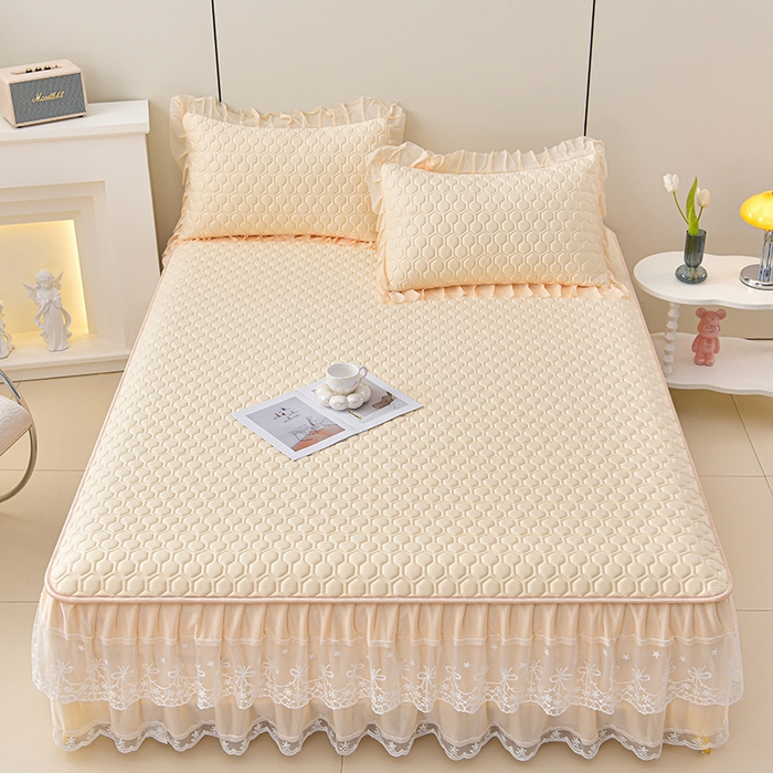 91家纺网 家纺一手货源 找家纺 畅畅家纺 2025新款夏季凉感丝唯美纯色凉席夏被夏凉被空调被四件套 唯美-淡奶黄