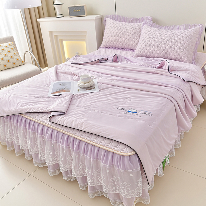 91家纺网 家纺一手货源 找家纺 畅畅家纺 2025新款夏季凉感丝唯美纯色凉席夏被夏凉被空调被四件套 唯美-云紫