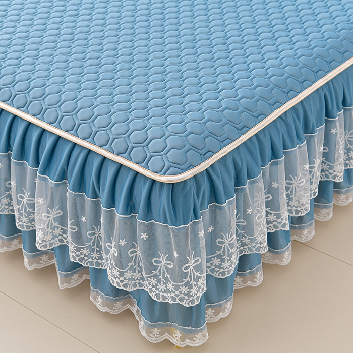 91家纺网 家纺一手货源 找家纺 畅畅家纺 2025新款夏季凉感丝唯美纯色凉席夏被夏凉被空调被四件套 唯美-海天蓝